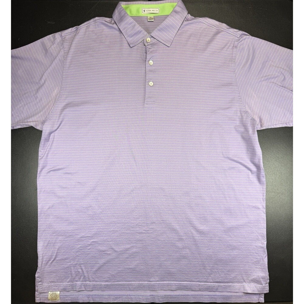 Peter Millar Mens XL Polo Shirt Purple Green Stripes Short Sleeve Golf Cotton